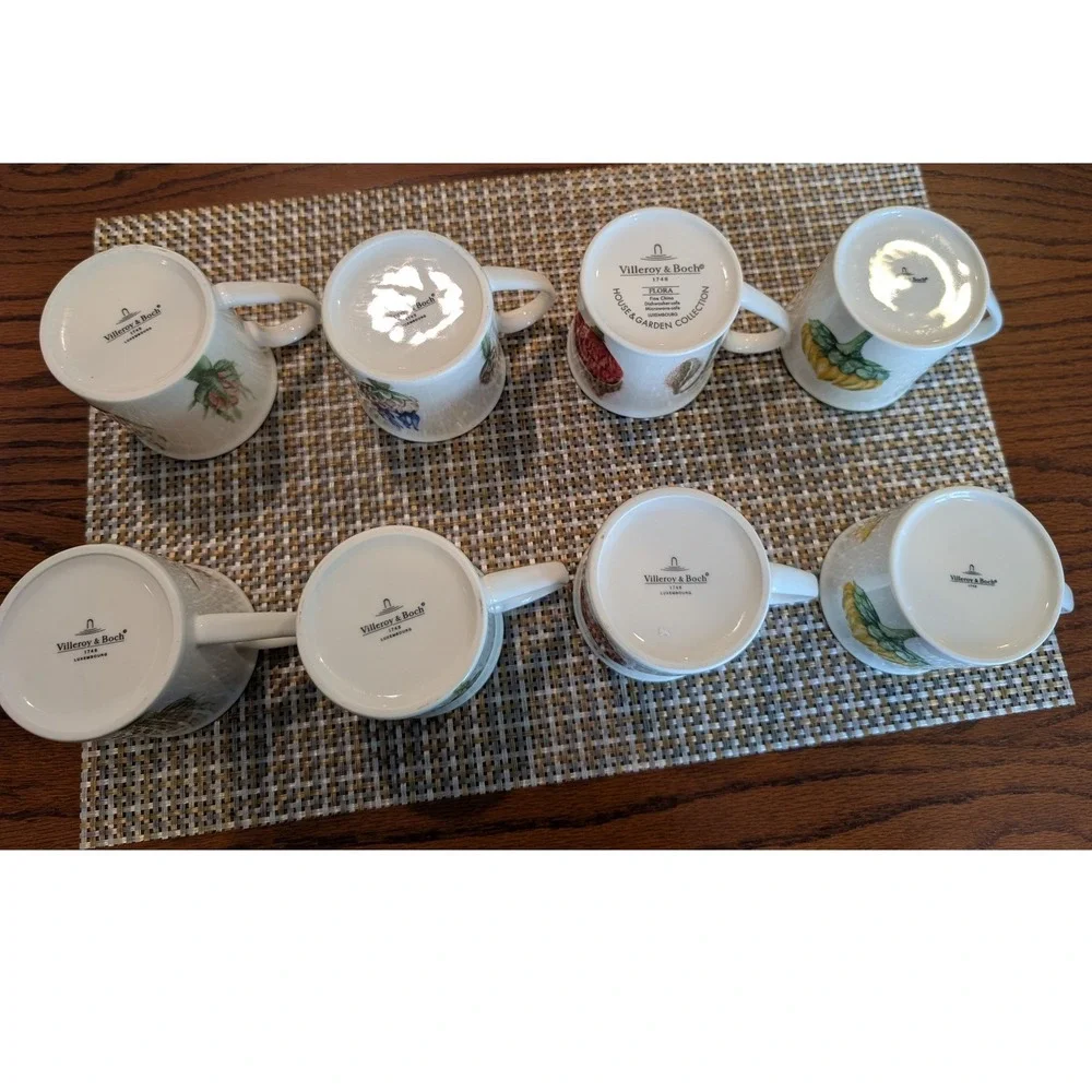 Villeroy & Boch Flora Botanical Coffee Mugs Set of 8 Porcelain Floral 3.5" - Picture 11 of 13
